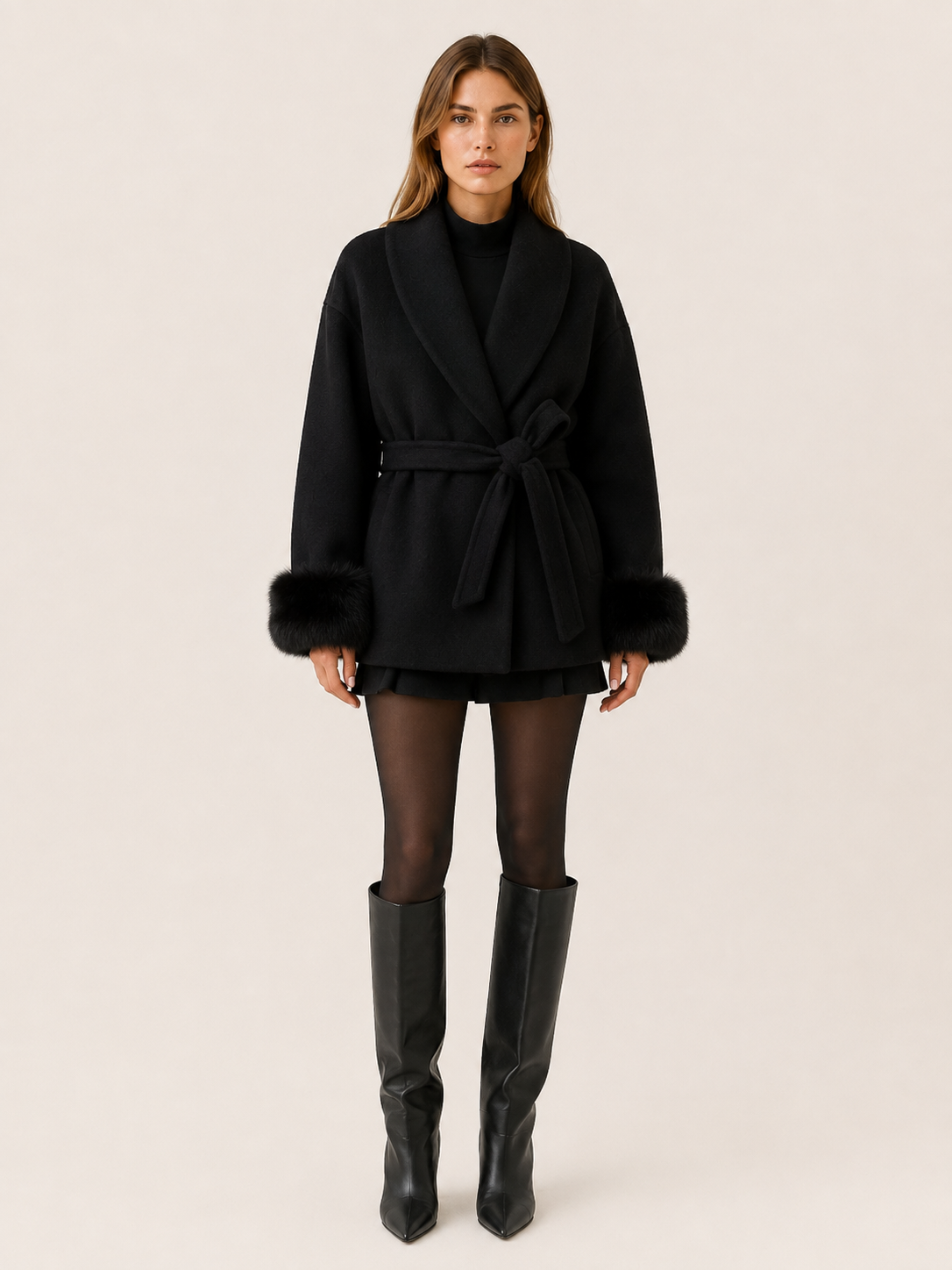 Velmoria | Winter Coat with Shawl Collar and Tie Waist