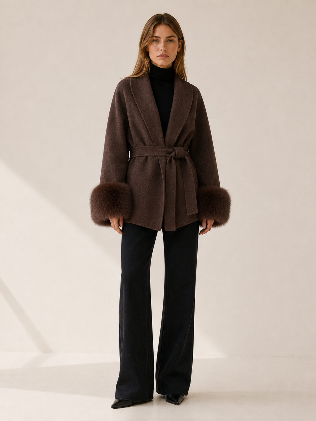 Velmoria | Winter Coat with Shawl Collar and Tie Waist