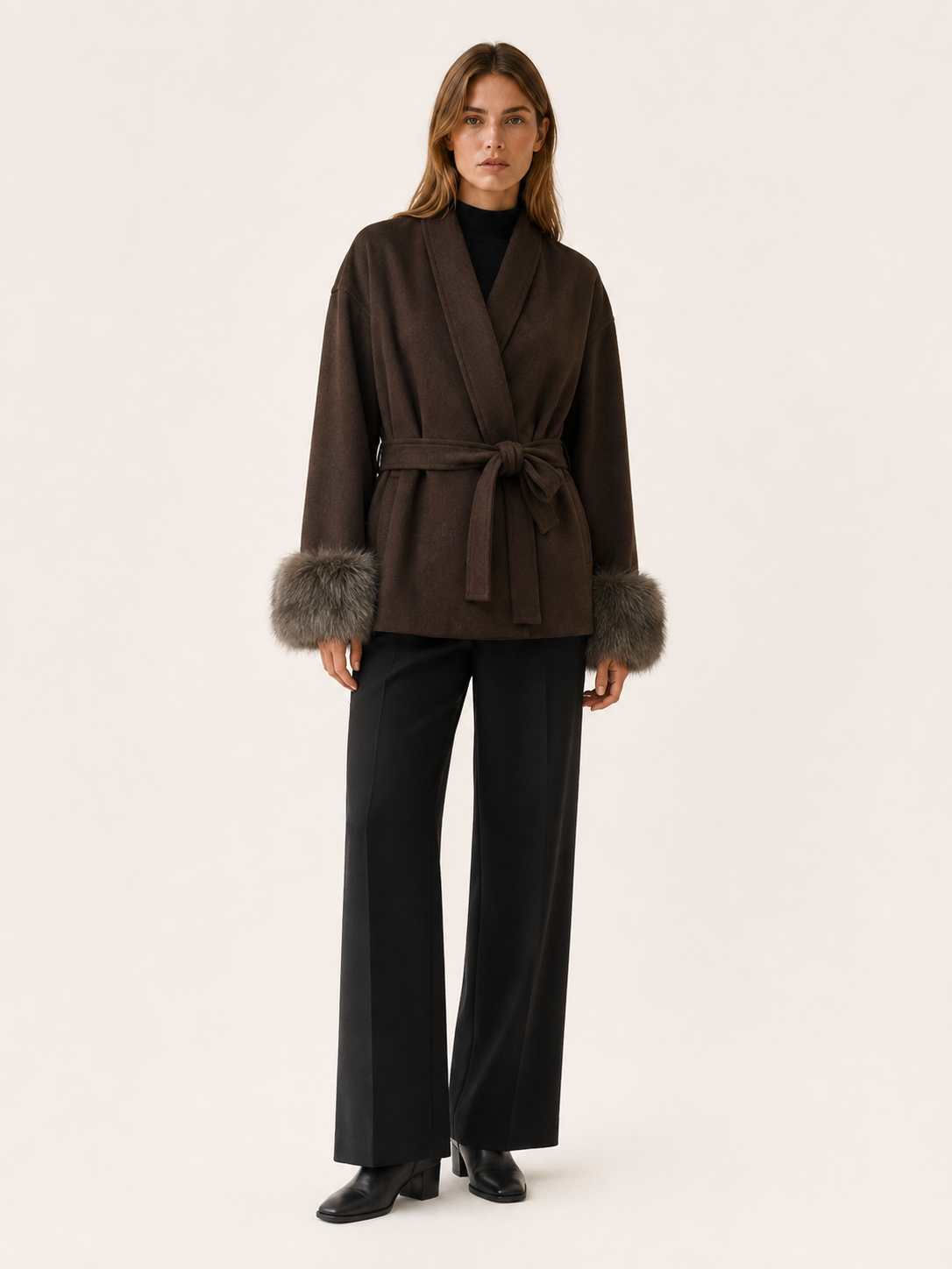 Velmoria | Winter Coat with Shawl Collar and Tie Waist