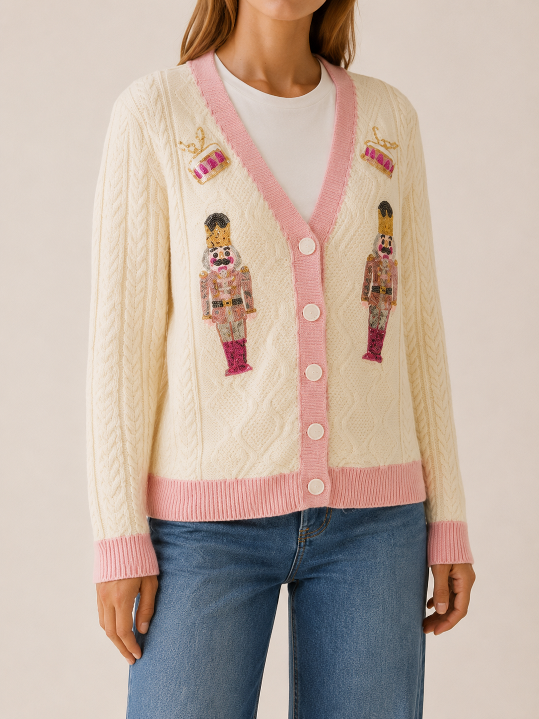 Velnoria | Sweater Vest with V-Neck and Raised Braid Detail