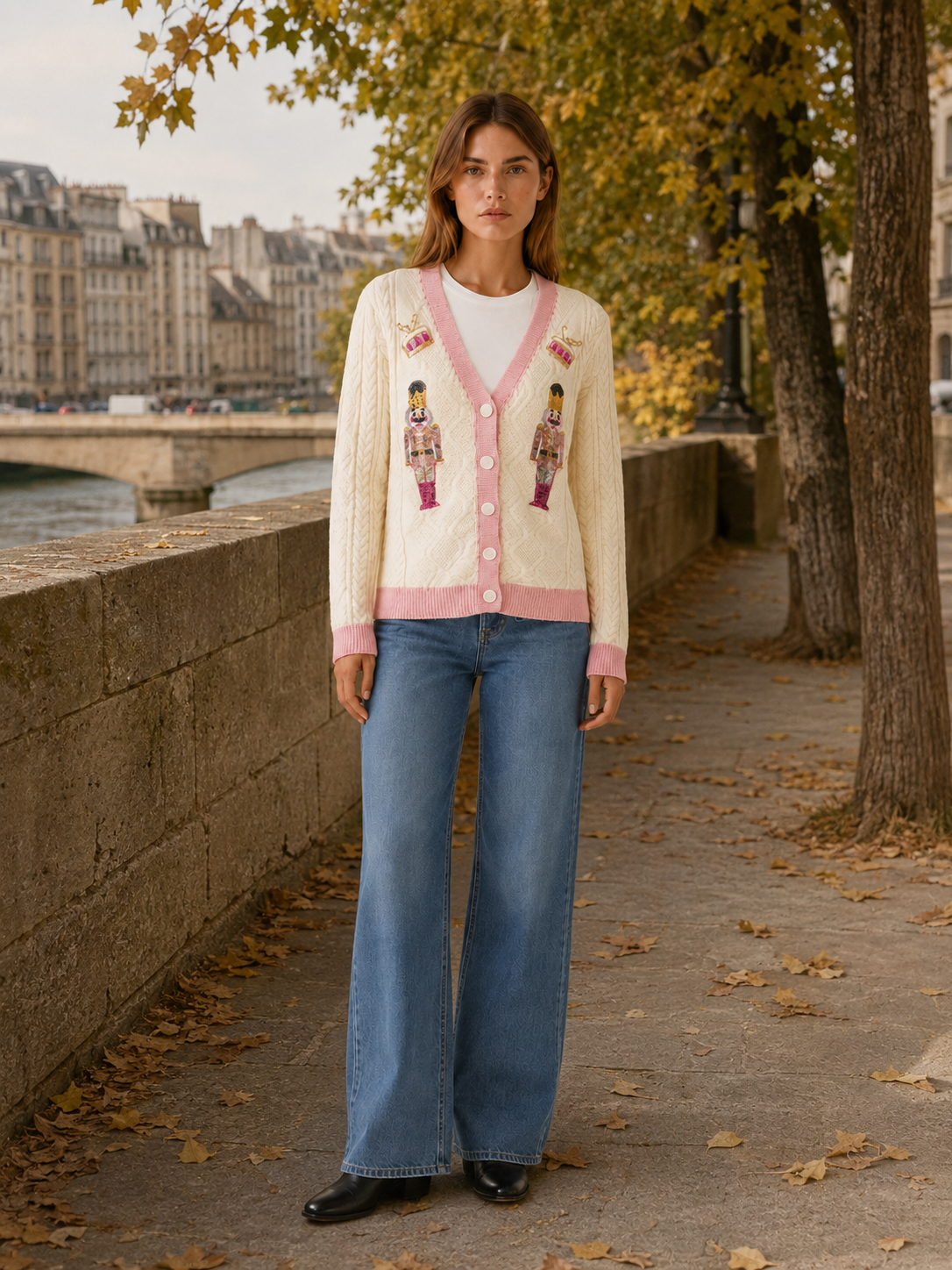 Velnoria | Sweater Vest with V-Neck and Raised Braid Detail