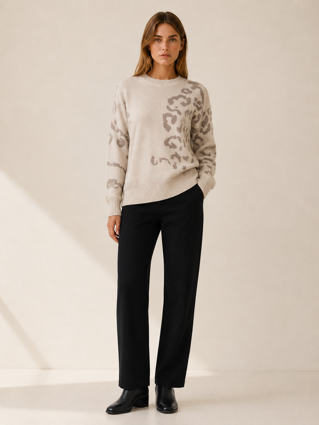 Veloria | Leopard Print Jumper with Crew Neck