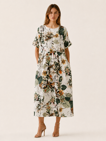 Veloria | Linen Maxi Dress with Botanical Print
