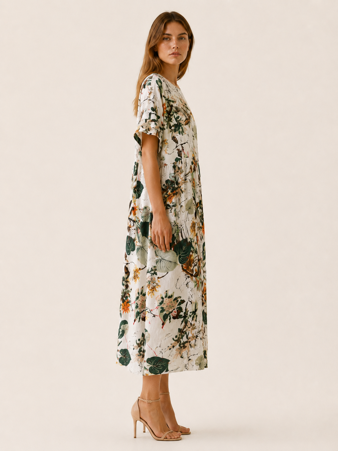 Veloria | Linen Maxi Dress with Botanical Print
