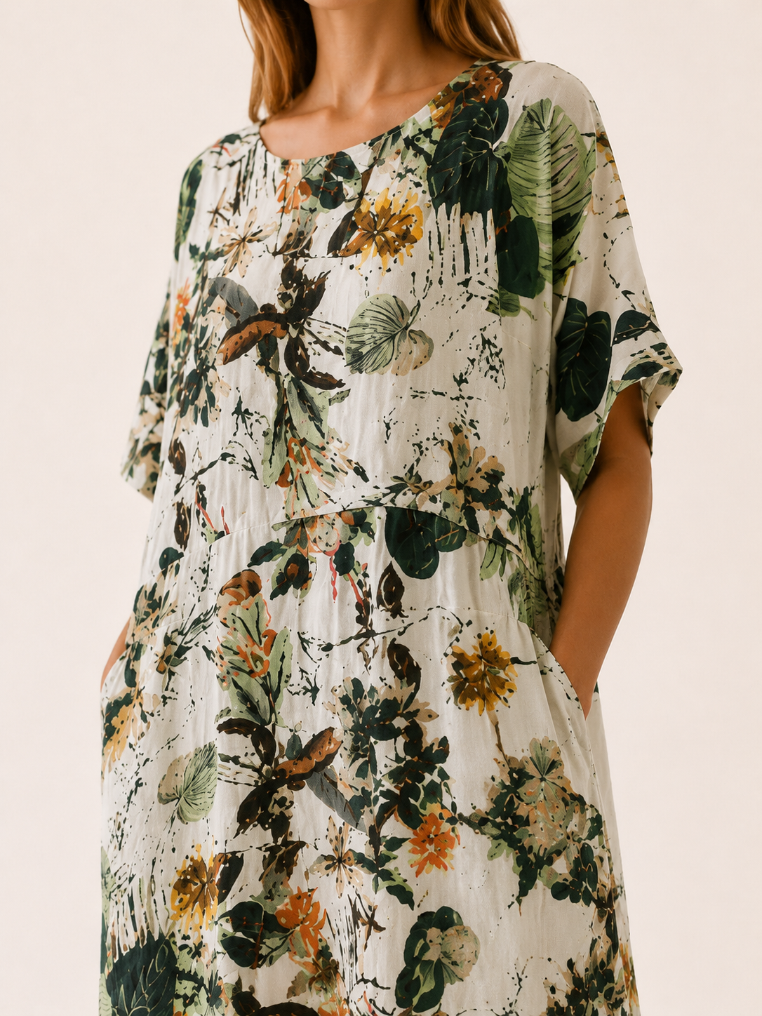 Veloria | Linen Maxi Dress with Botanical Print