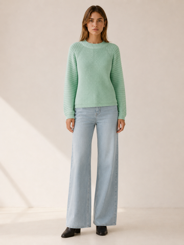 Vensara | Crew Neck Jumper with Ribbed Sleeves