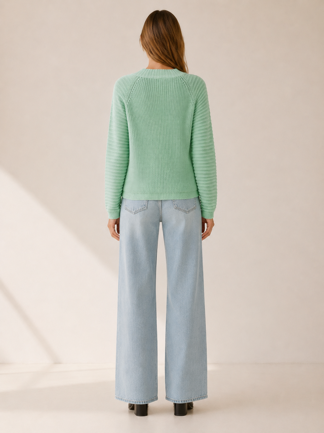 Vensara | Crew Neck Jumper with Ribbed Sleeves