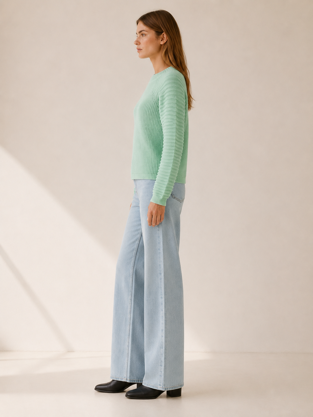 Vensara | Crew Neck Jumper with Ribbed Sleeves