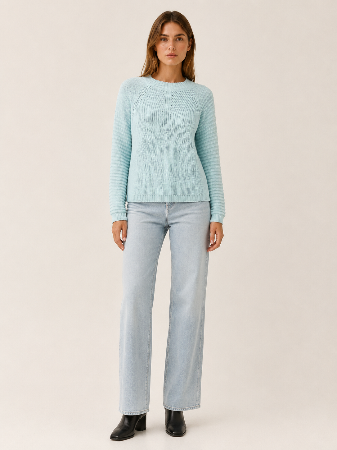 Vensara | Crew Neck Jumper with Ribbed Sleeves
