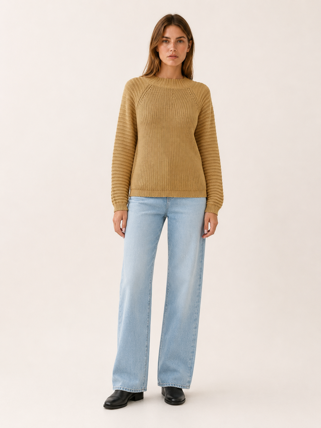 Vensara | Crew Neck Jumper with Ribbed Sleeves