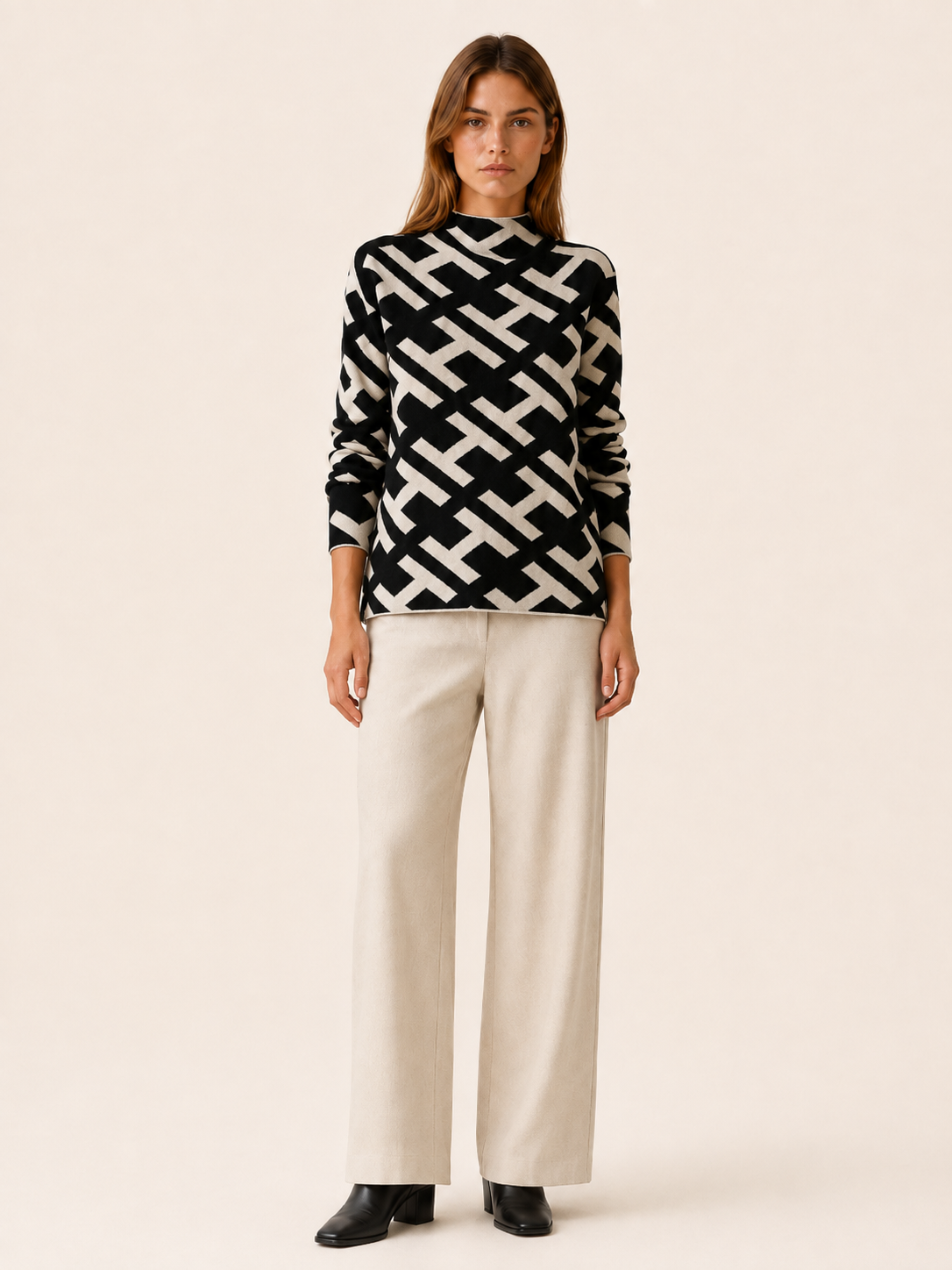Verity | Women's Geometric Roll Neck Jumper