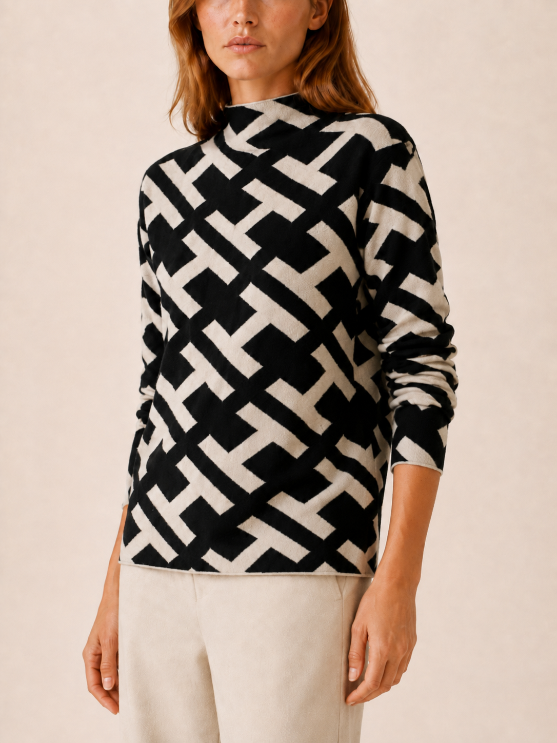 Verity | Women's Geometric Roll Neck Jumper