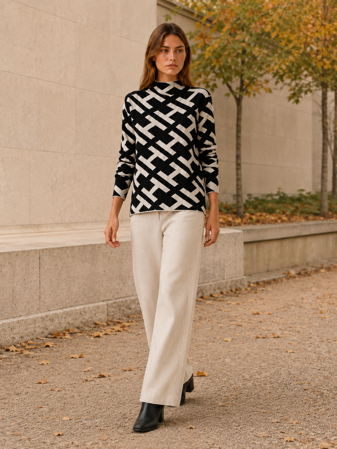 Verity | Women's Geometric Roll Neck Jumper