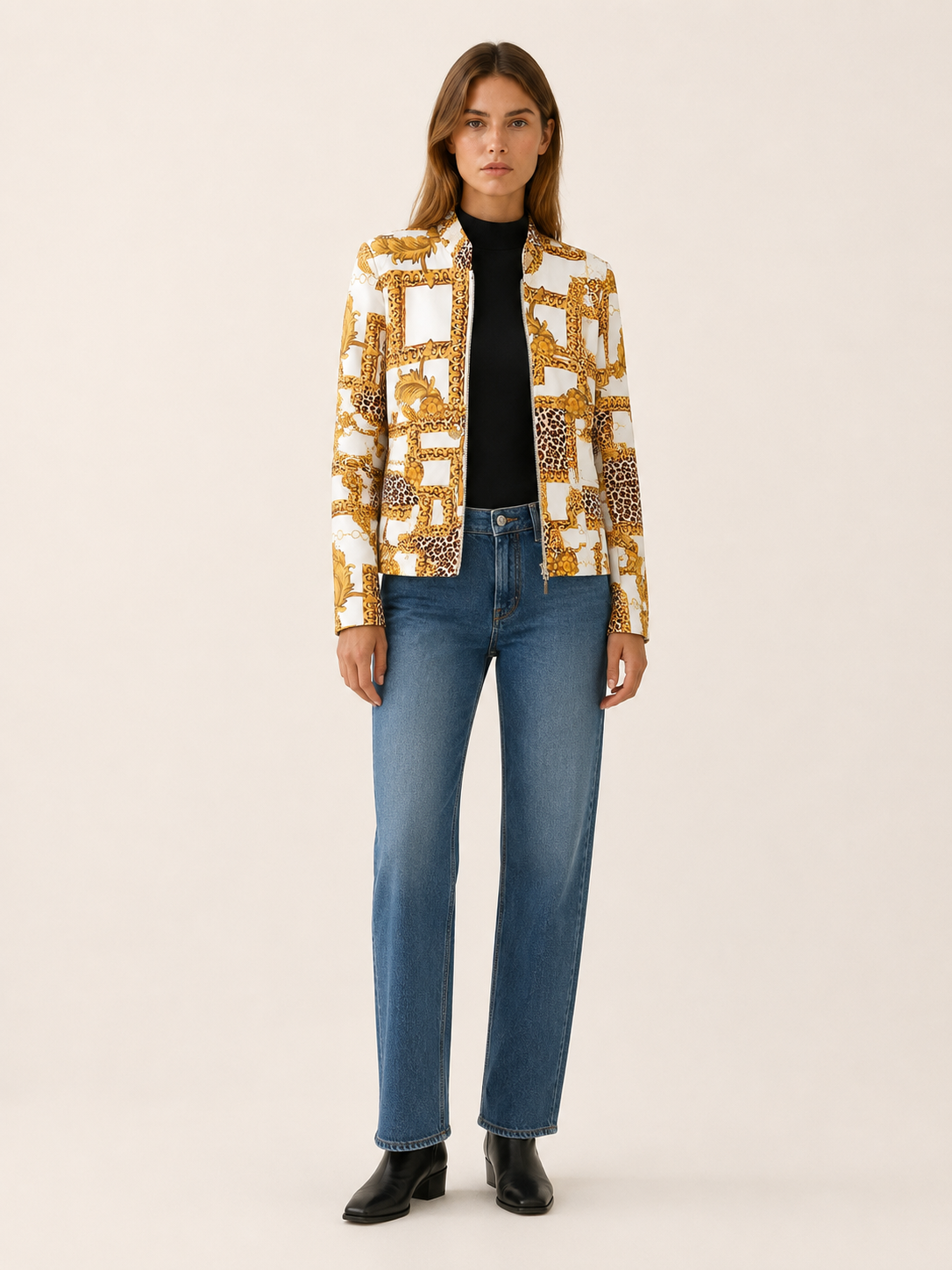 Vesna | Checked Bomber Jacket with Zip Front and Tailored Fit