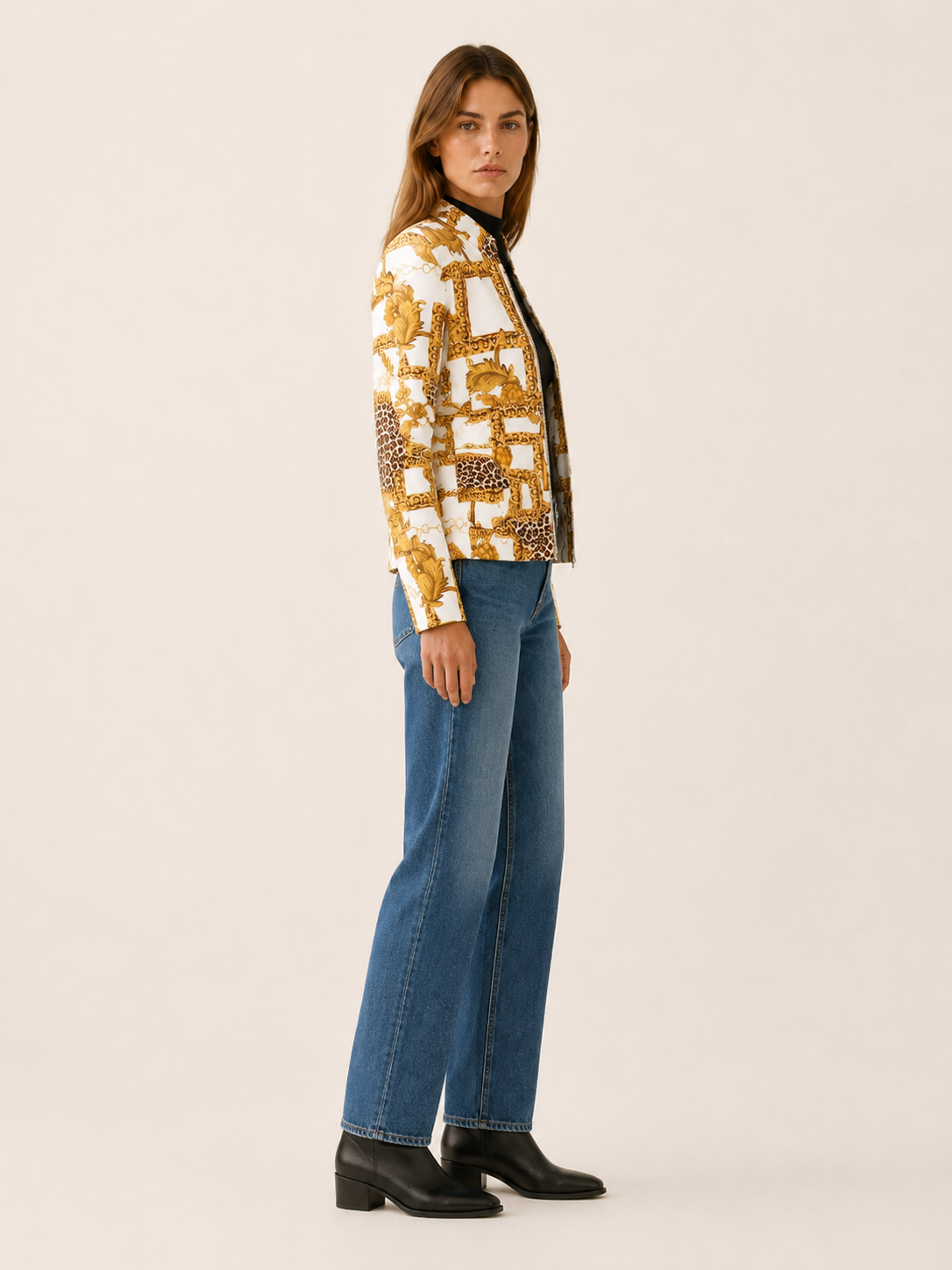 Vesna | Checked Bomber Jacket with Zip Front and Tailored Fit