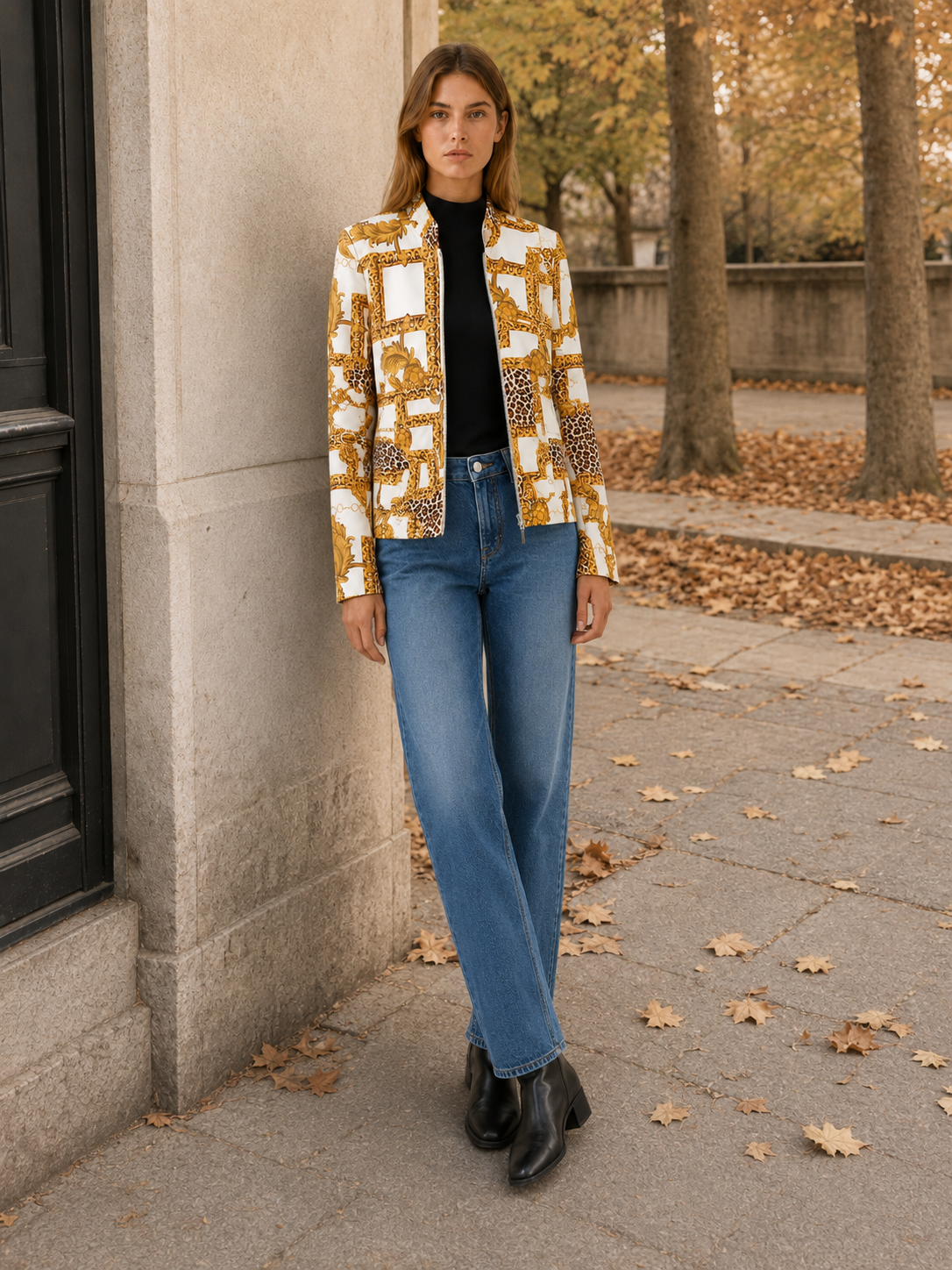 Vesna | Checked Bomber Jacket with Zip Front and Tailored Fit