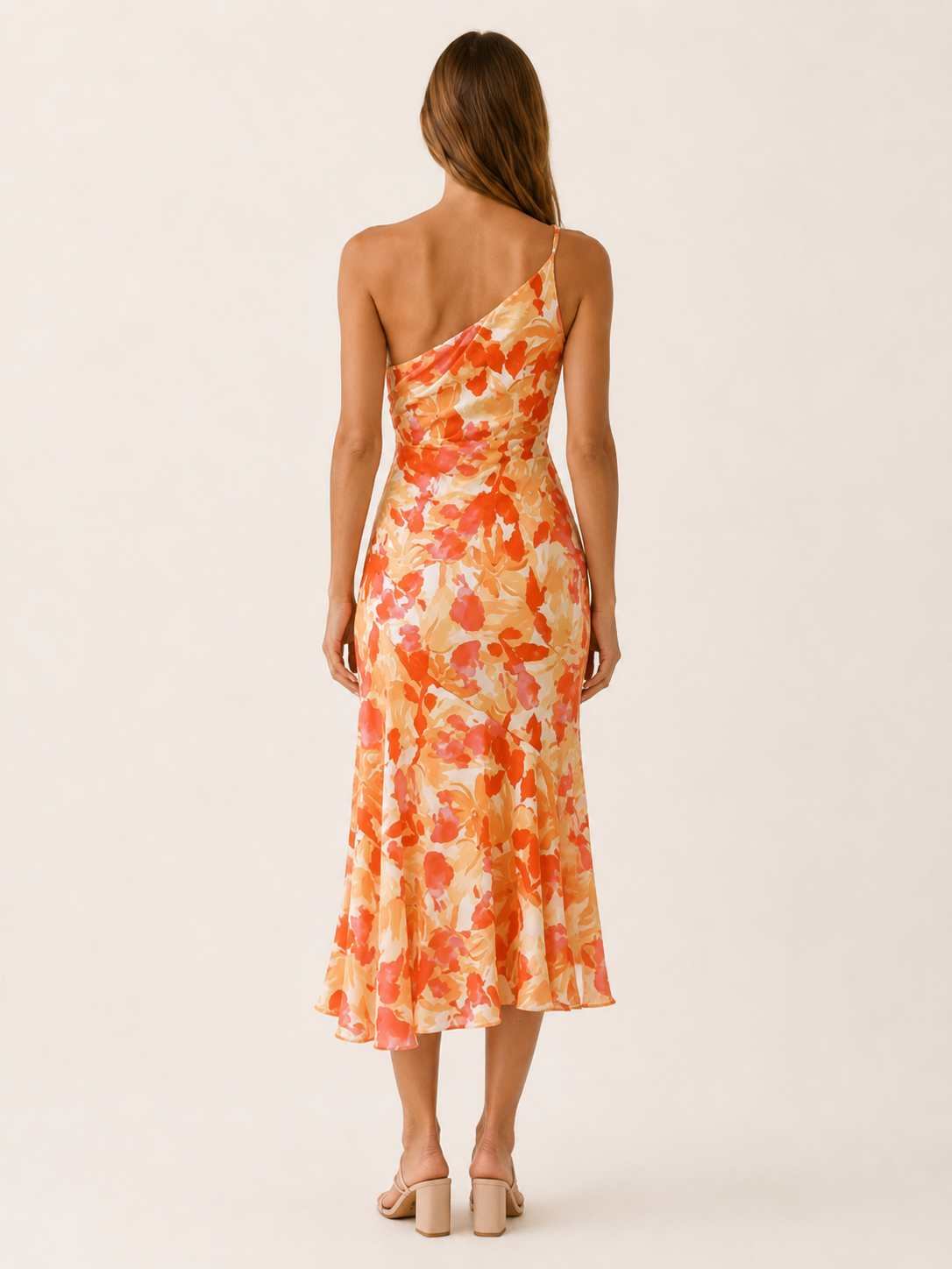 Vespera | Floral Midi Dress with One Shoulder Cut