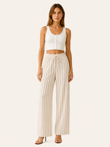 Veylen | Linen Trousers with Wide Leg Drawstring Waist