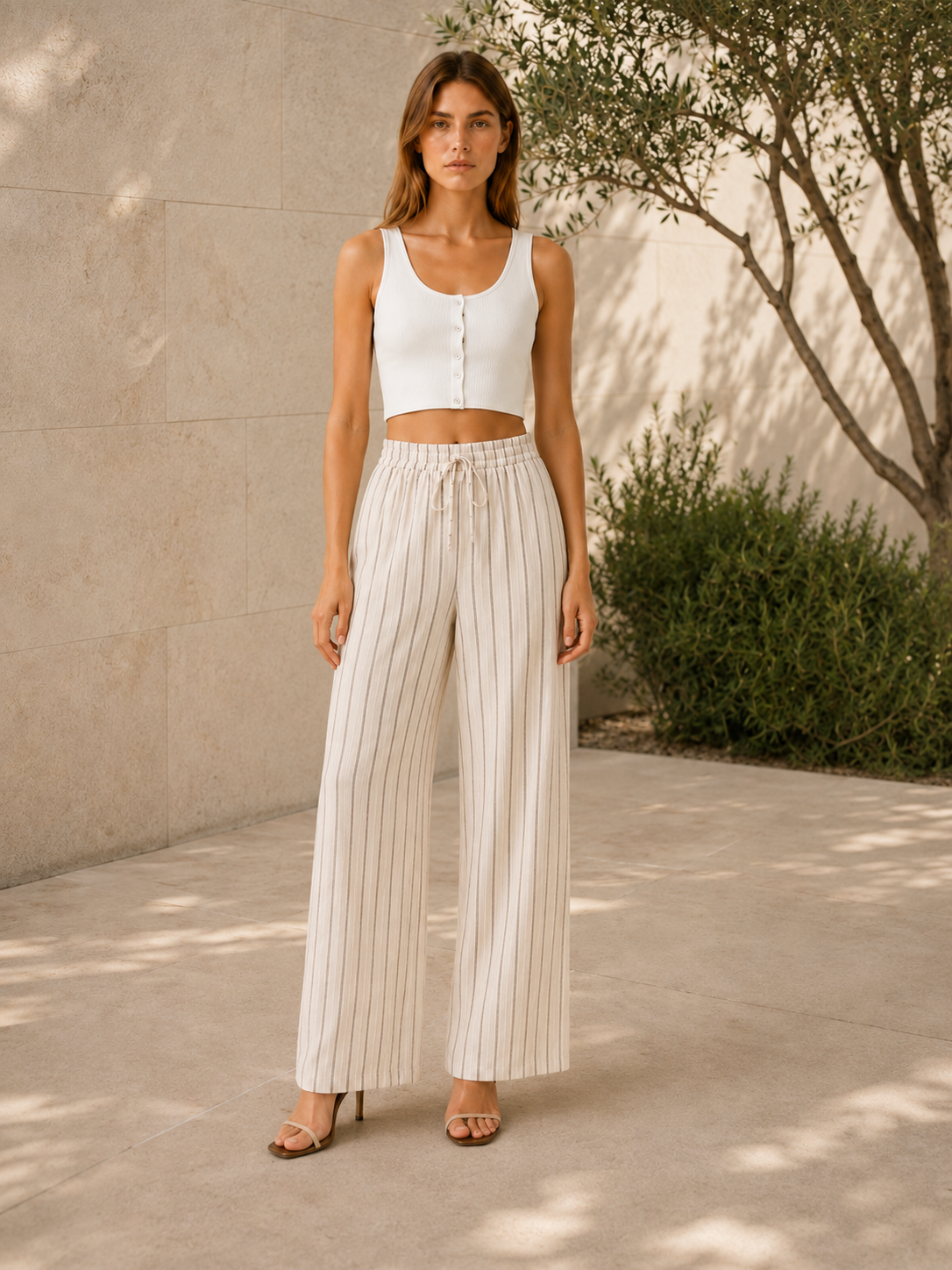 Veylen | Linen Trousers with Wide Leg Drawstring Waist