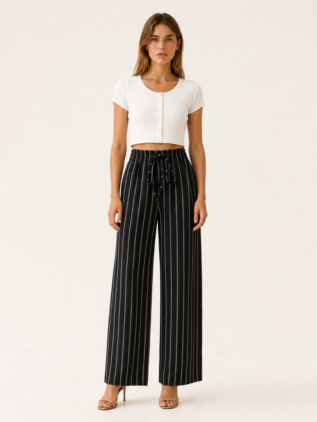 Veylen | Linen Trousers with Wide Leg Drawstring Waist
