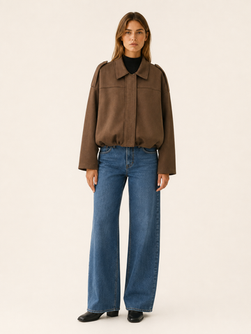 Virelia | Women's Collared Cropped Bomber Jacket