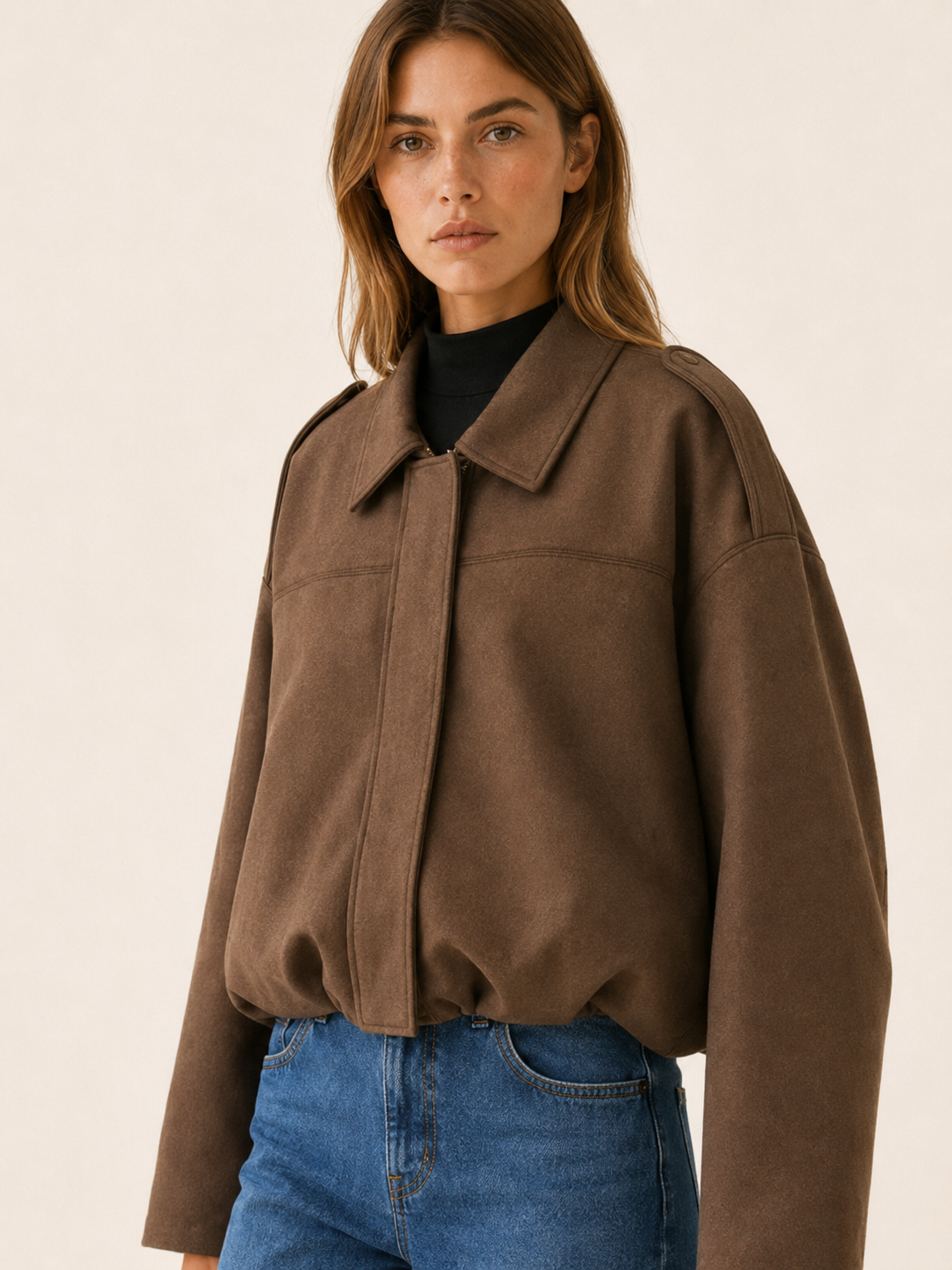 Virelia | Women's Collared Cropped Bomber Jacket