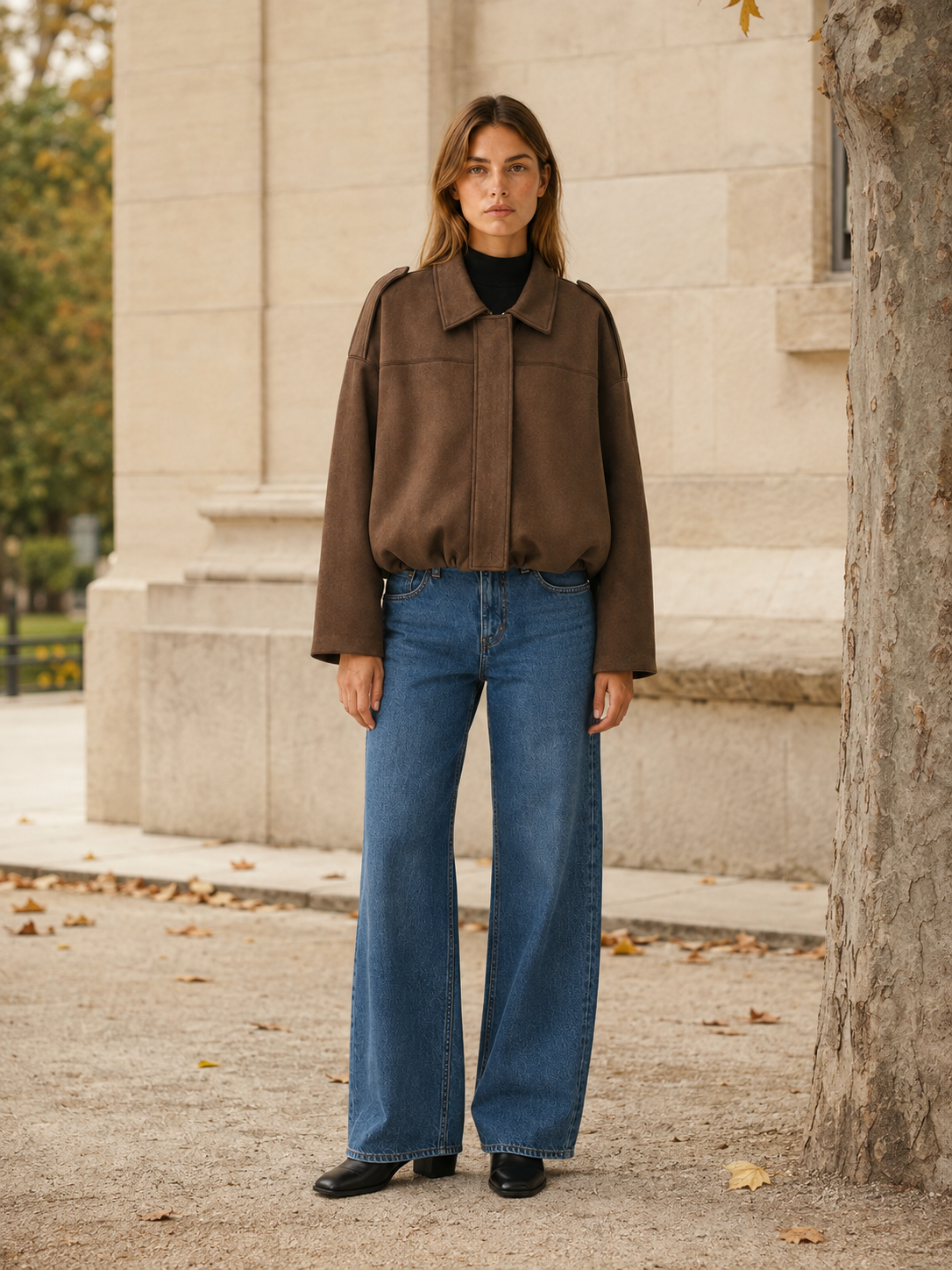 Virelia | Women's Collared Cropped Bomber Jacket