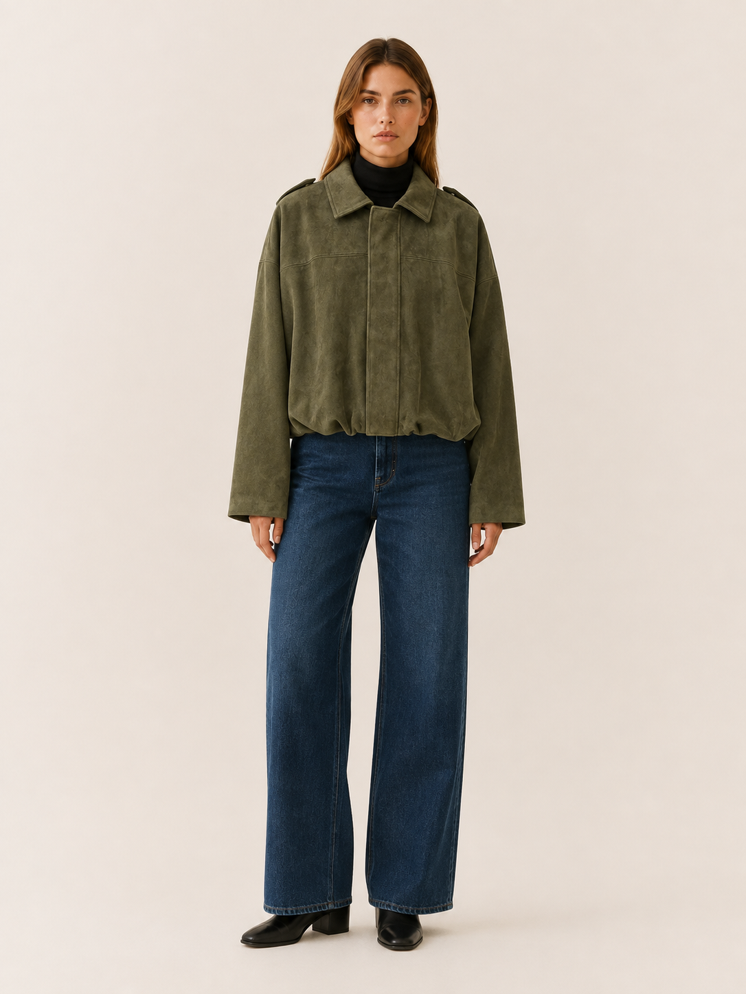 Virelia | Women's Collared Cropped Bomber Jacket