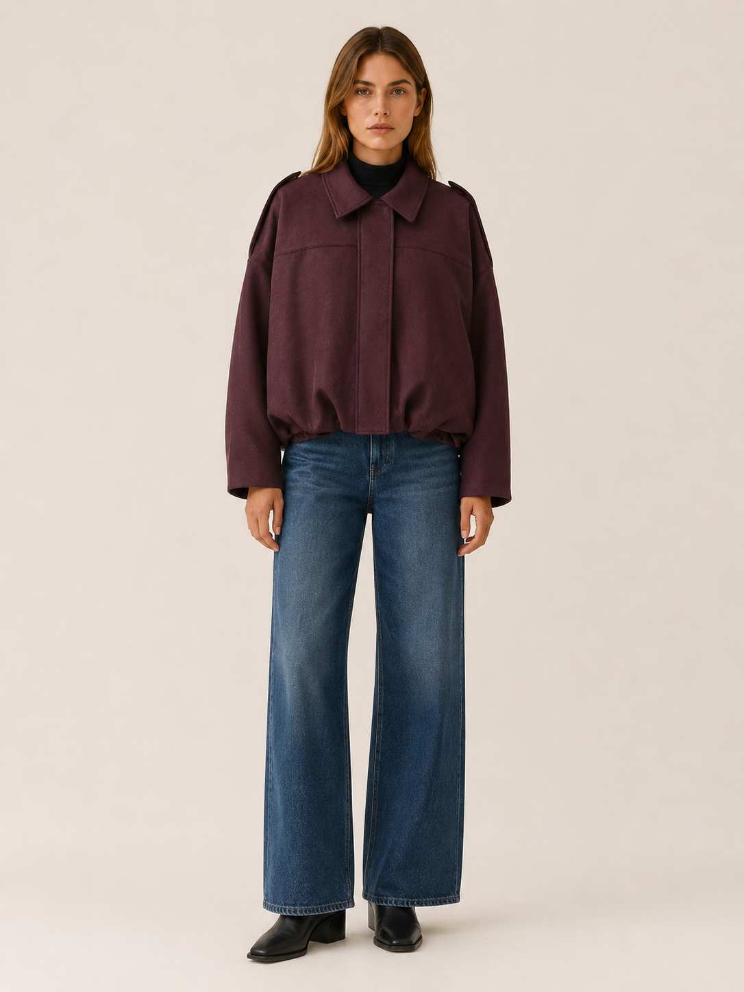 Virelia | Women's Collared Cropped Bomber Jacket