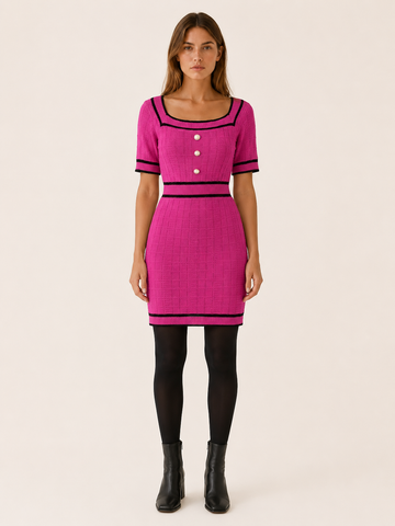Virelia | Sweater Dress with Square Neck and Button Detail