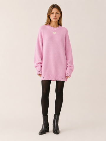 Virelisse | Sweater Dress with Round Neck and Distressed Detail