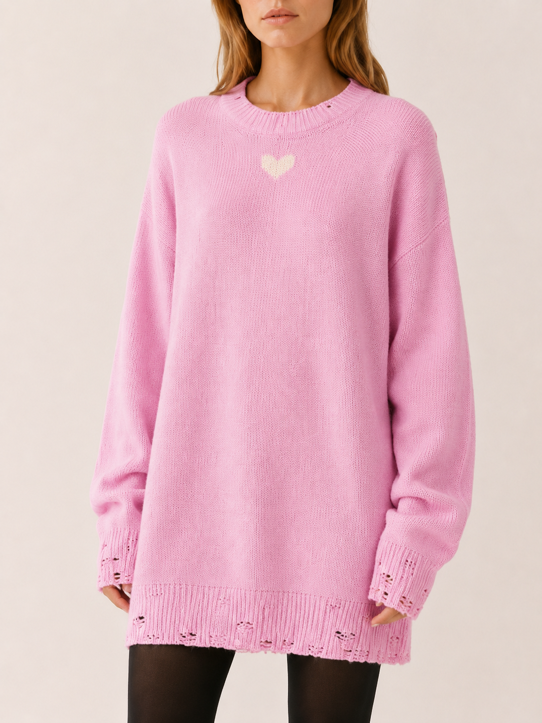 Virelisse | Sweater Dress with Round Neck and Distressed Detail