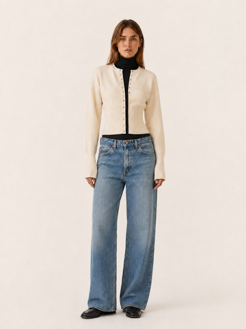 Virelora | Cropped Cardigan with Button Front Ribbed Waist