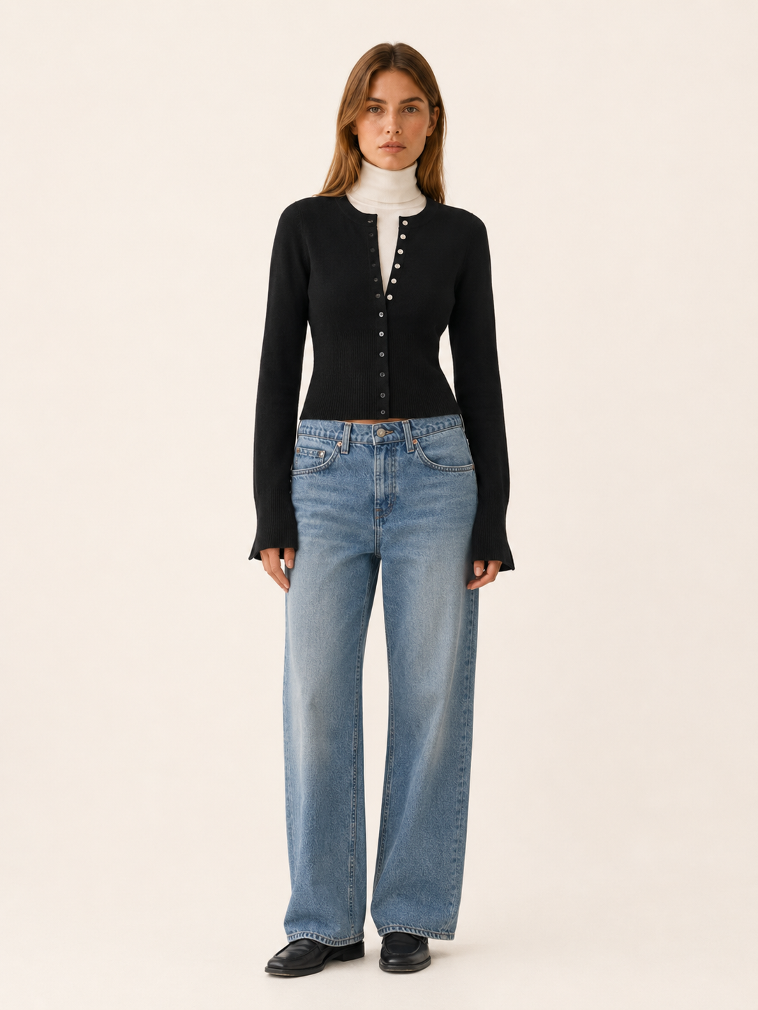 Virelora | Cropped Cardigan with Button Front Ribbed Waist