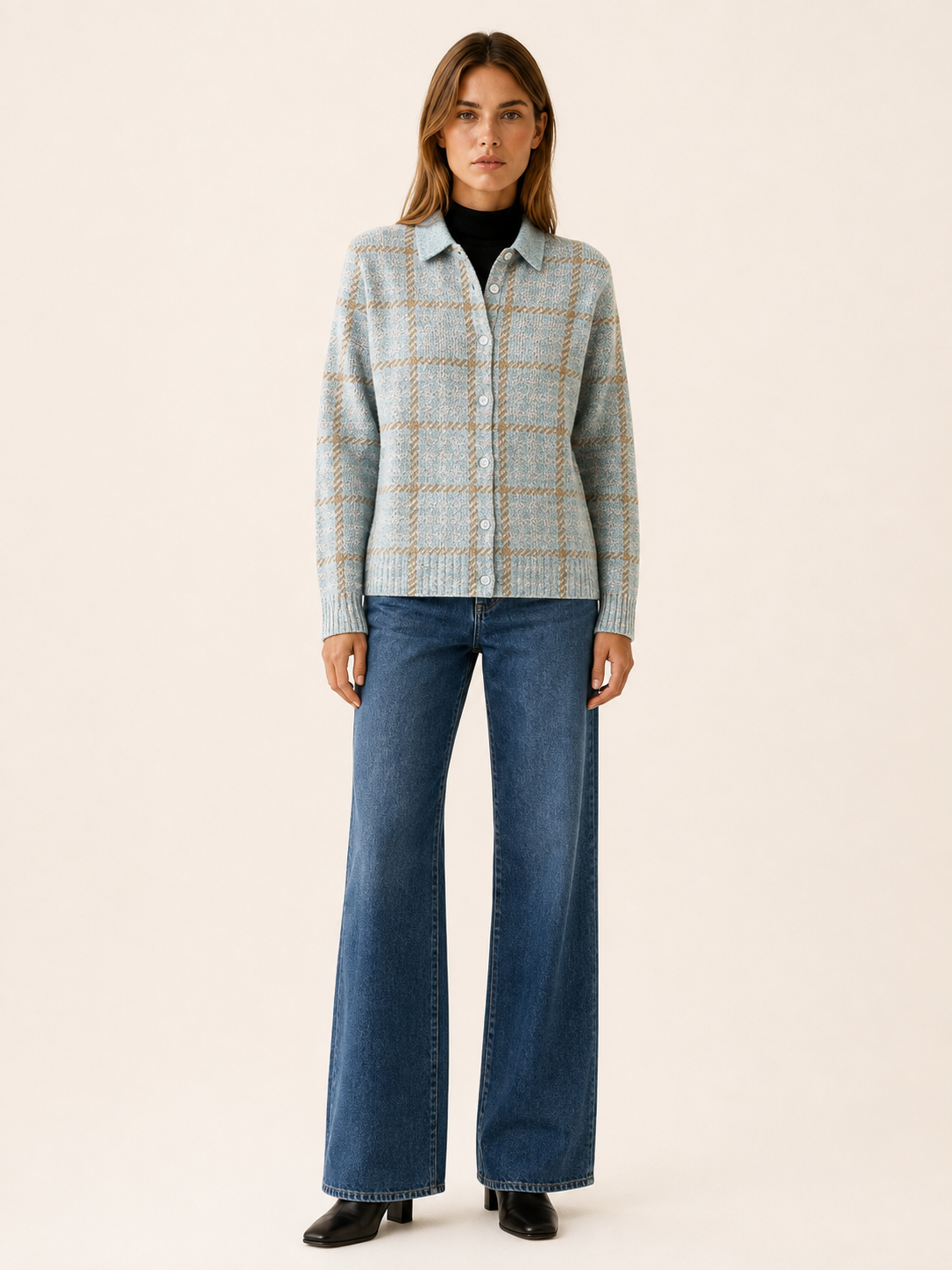 Virelza | Women's Check Collar Knitted Cardigan