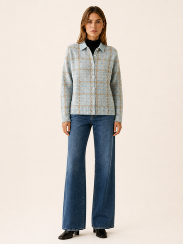 Virelza | Women's Check Collar Knitted Cardigan