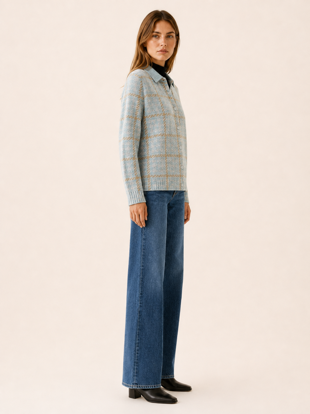 Virelza | Women's Check Collar Knitted Cardigan