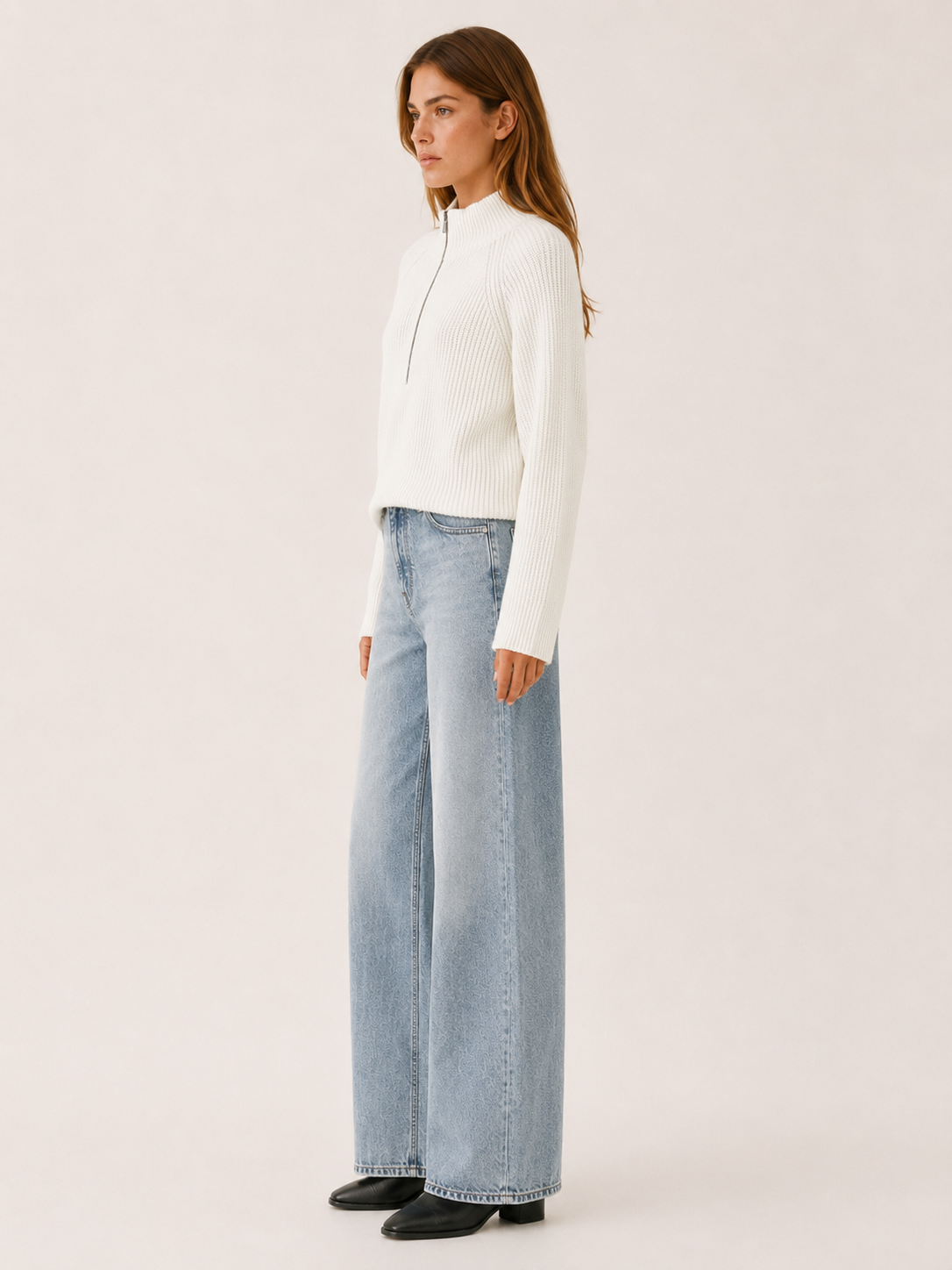 Viresta | Half Zip Jumper with High Collar and Relaxed Fit