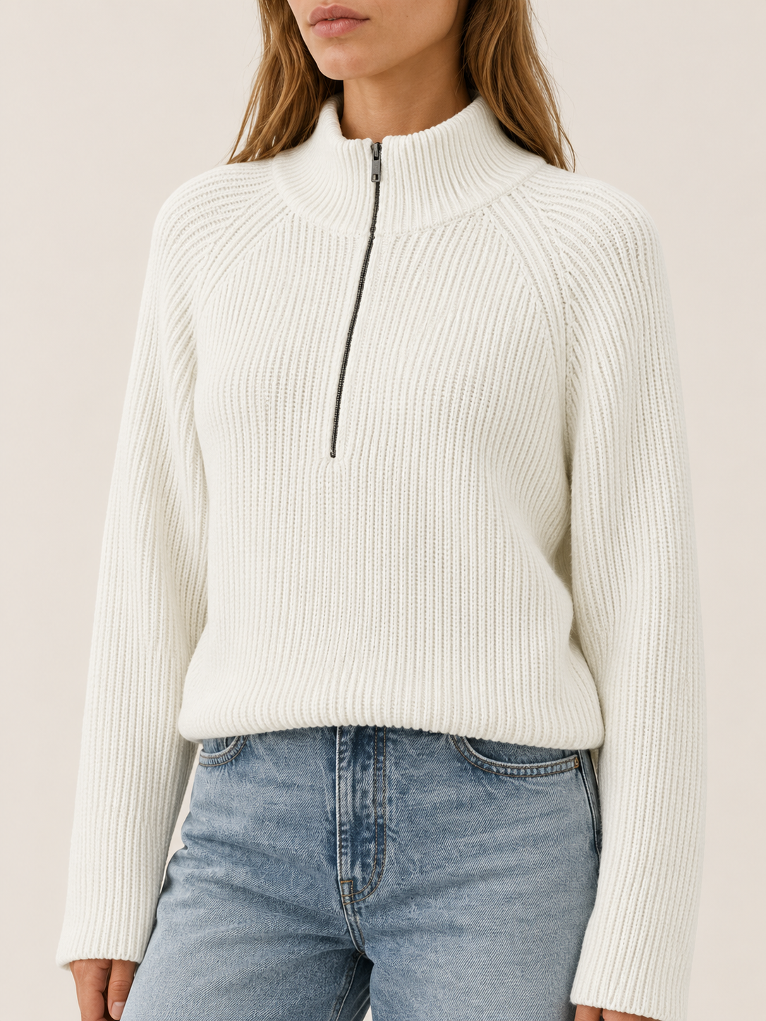 Viresta | Half Zip Jumper with High Collar and Relaxed Fit