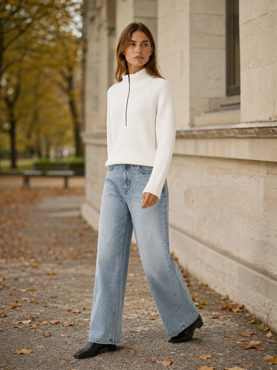 Viresta | Half Zip Jumper with High Collar and Relaxed Fit