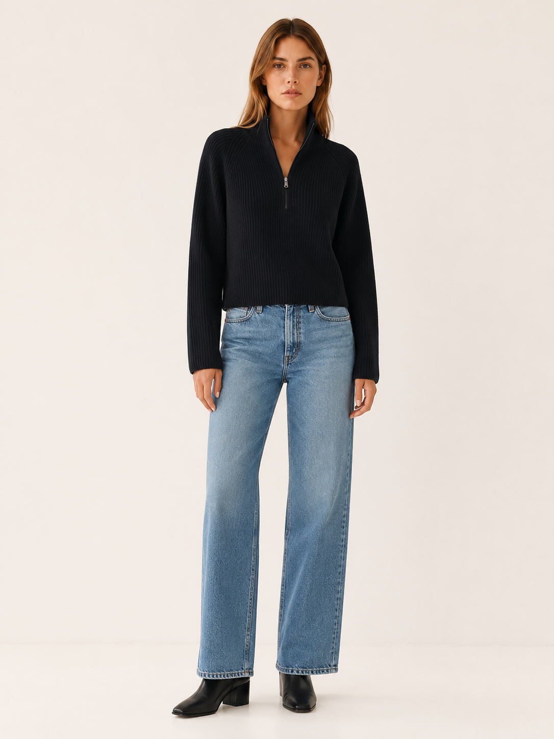 Viresta | Half Zip Jumper with High Collar and Relaxed Fit