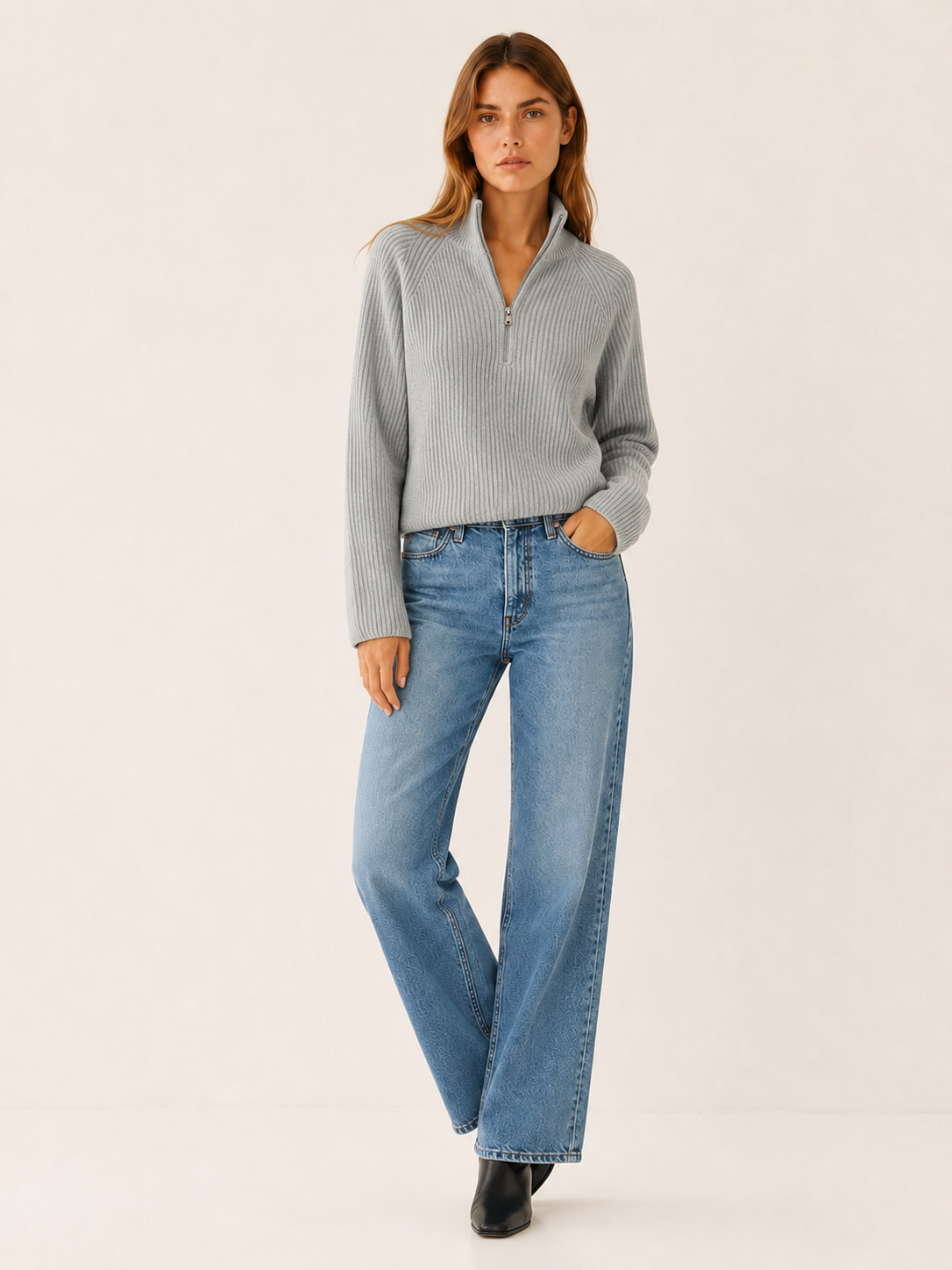 Viresta | Half Zip Jumper with High Collar and Relaxed Fit