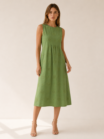 Vittoria | Textured Midi Dress with Round Neck