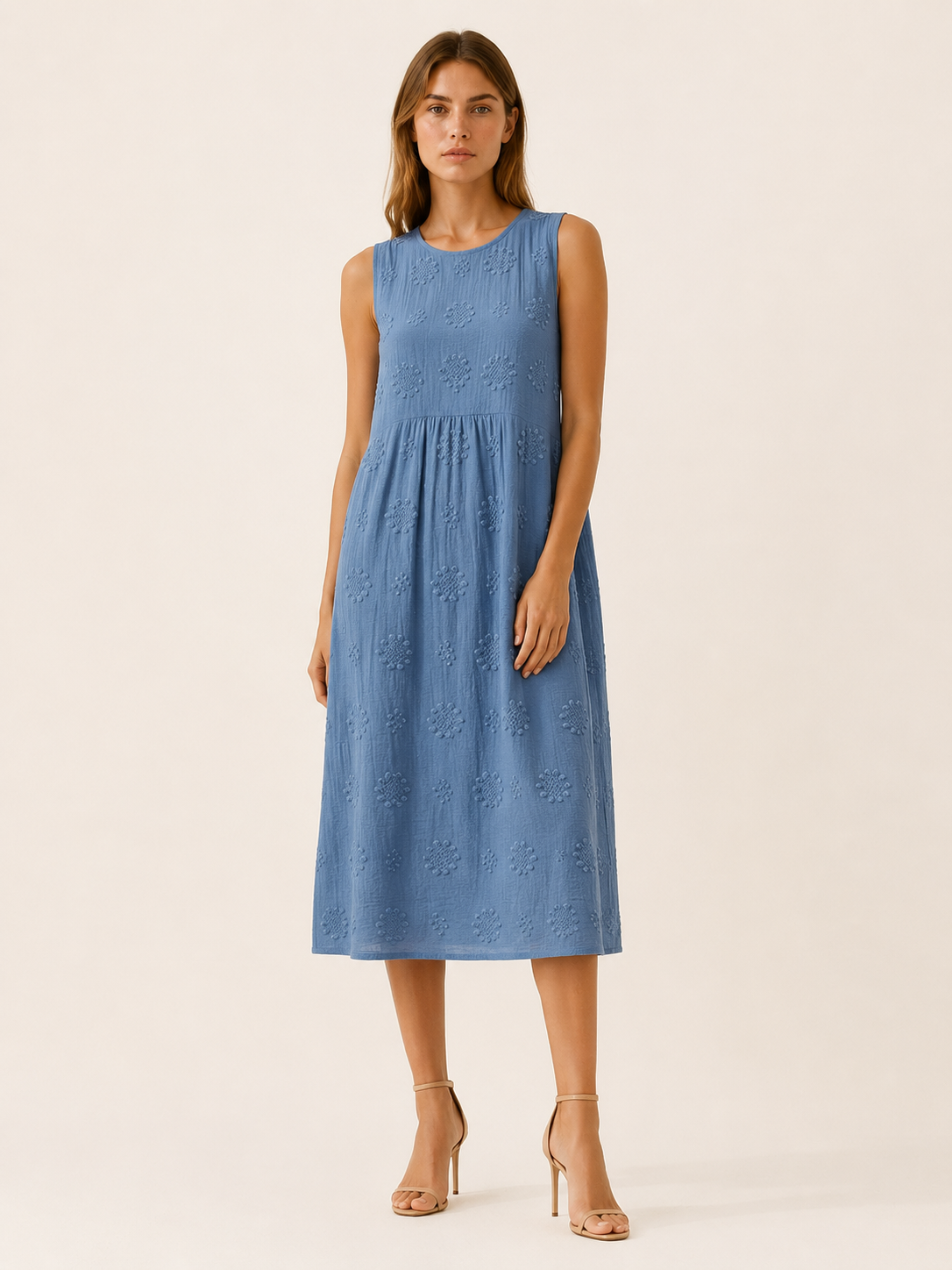 Vittoria | Textured Midi Dress with Round Neck