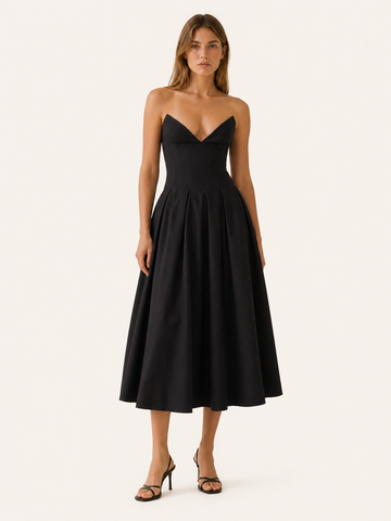 Vivienne | Corset Midi Dress with Full Skirt