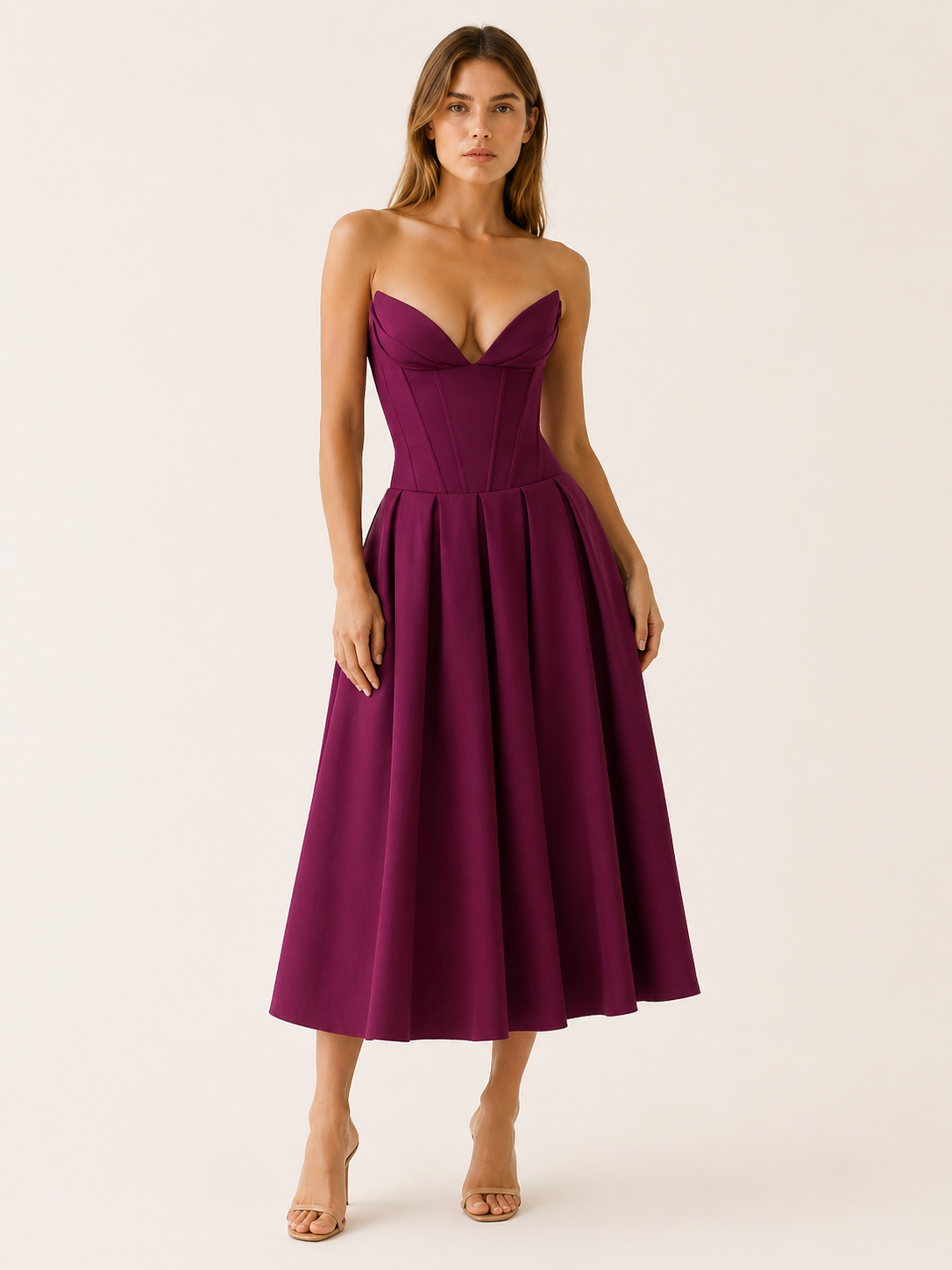 Vivienne | Corset Midi Dress with Full Skirt