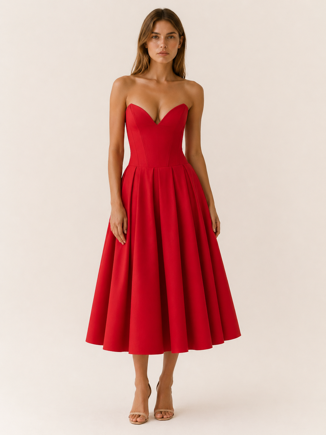 Vivienne | Corset Midi Dress with Full Skirt