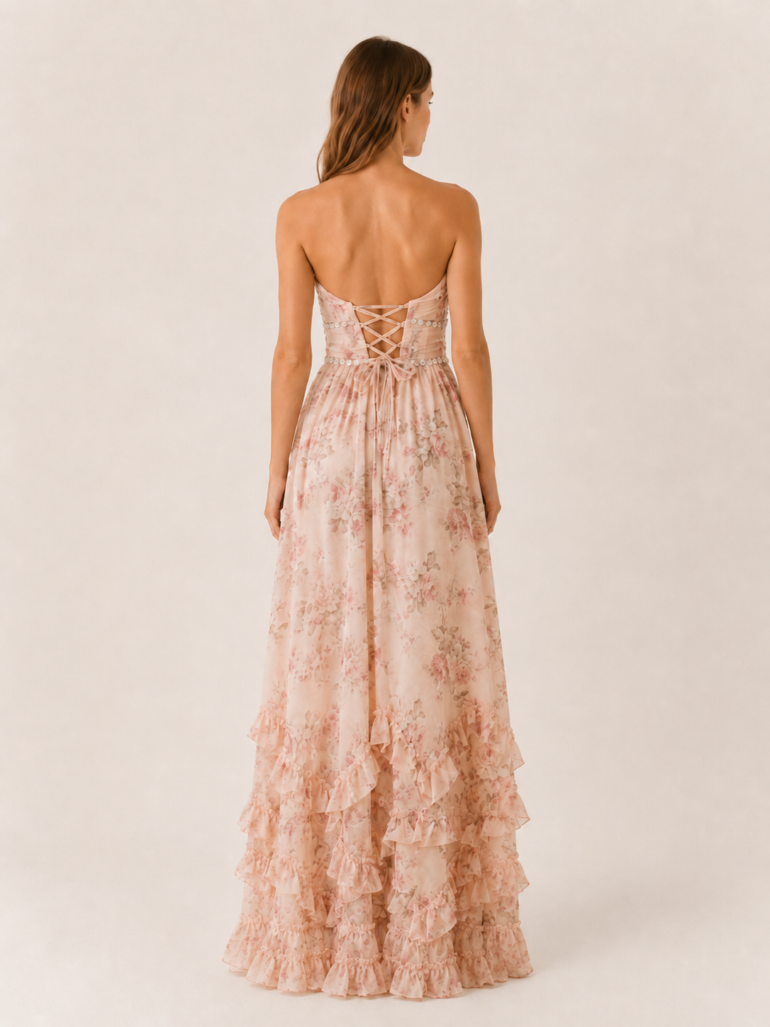 Winslow | Halter Maxi Dress with Beaded Neckline Ruffle Skirt
