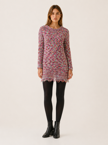 Xanthe | Jumper Dress with Multicolour Detail and Distressed Hem