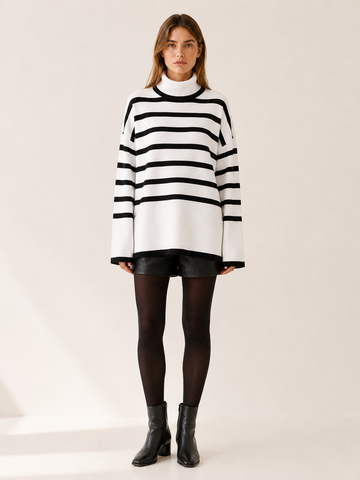 Xylissa | High Neck Sweater with Button Front and Side Slits
